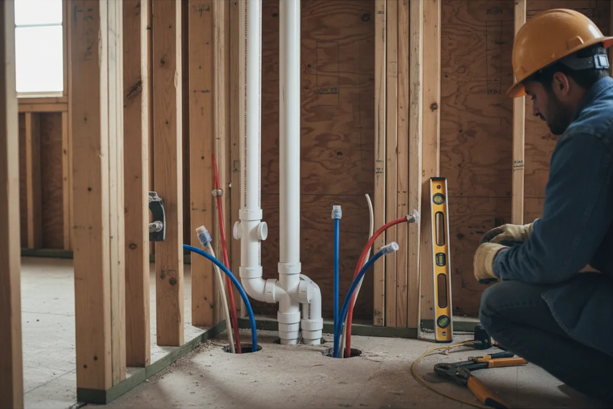 Drain and supply rough-in during Sump Pump Repair in Jefferson